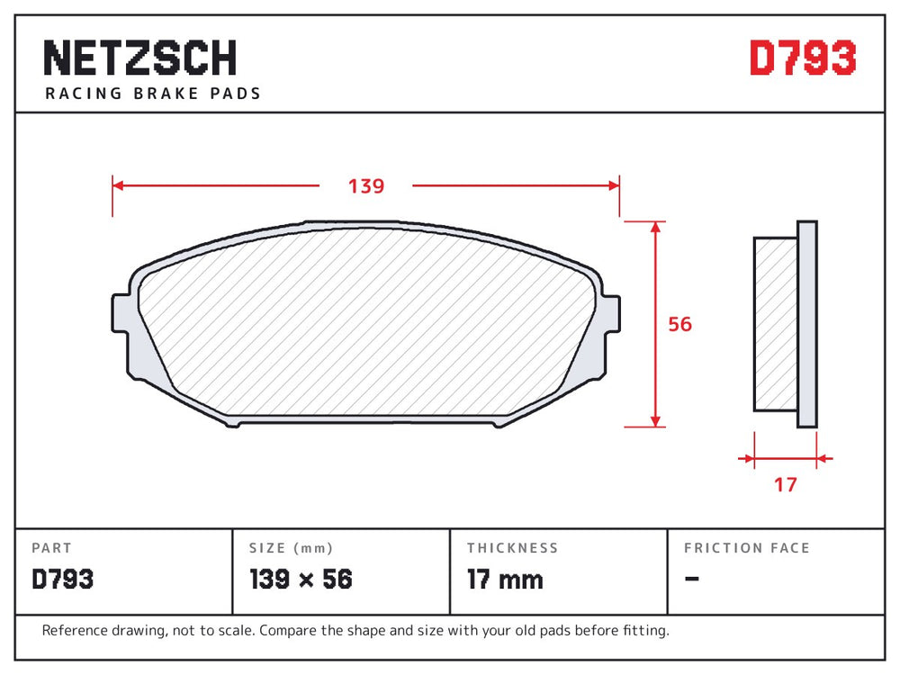 NETZSCH D793 brake pad drawing, 17 mm thick
