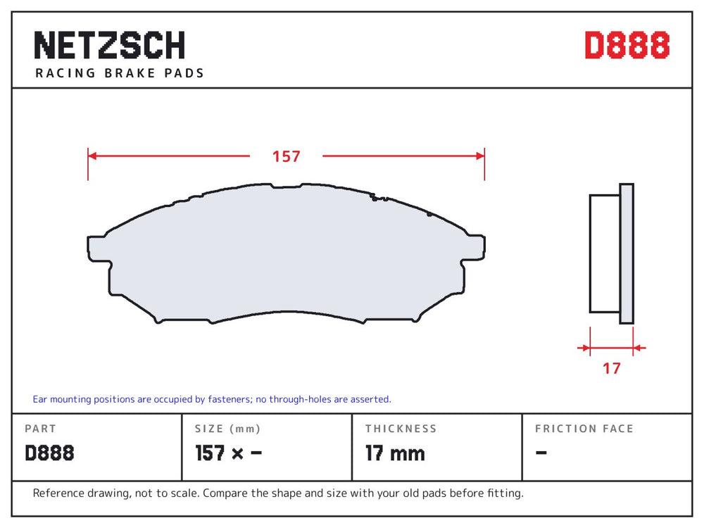 NETZSCH D888 brake pad drawing, 17 mm thick