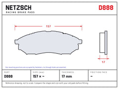 NETZSCH D888 brake pad drawing, 17 mm thick