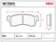 NETZSCH D9041 brake pad drawing, 14.5 mm thick