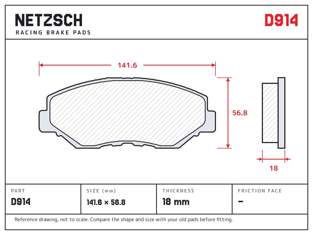 NETZSCH D914 brake pad drawing, 18 mm thick