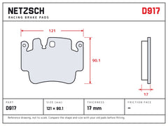 NETZSCH D917 brake pad drawing, 17 mm thick