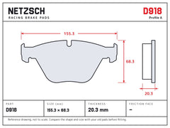 NETZSCH D918 brake pad drawing, 20.3 mm thick