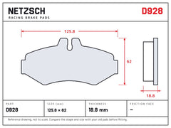 NETZSCH D928 brake pad drawing, 18.8 mm thick