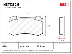NETZSCH D984 brake pad drawing, 15.8 mm thick