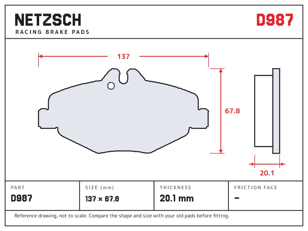 NETZSCH D987 brake pad drawing, 20.1 mm thick