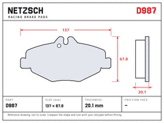 NETZSCH D987 brake pad drawing, 20.1 mm thick