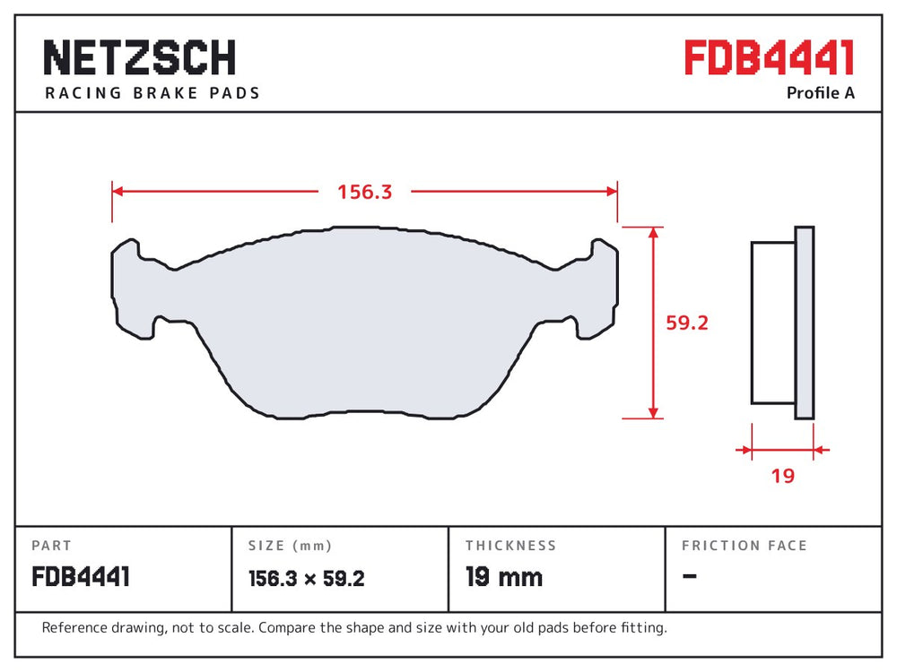NETZSCH FDB4441 brake pad drawing, 19 mm thick