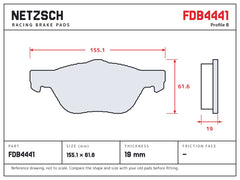 NETZSCH FDB4441 brake pad drawing, 19 mm thick