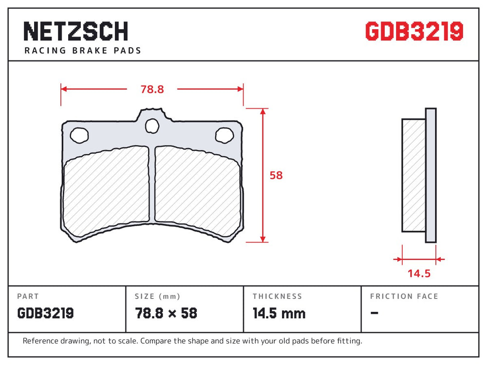 NETZSCH GDB3219 brake pad drawing, 14.5 mm thick