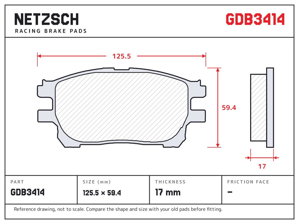 NETZSCH GDB3414 brake pad drawing, 17 mm thick
