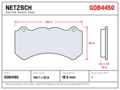 NETZSCH GDB4450 brake pad drawing, 18.5 mm thick