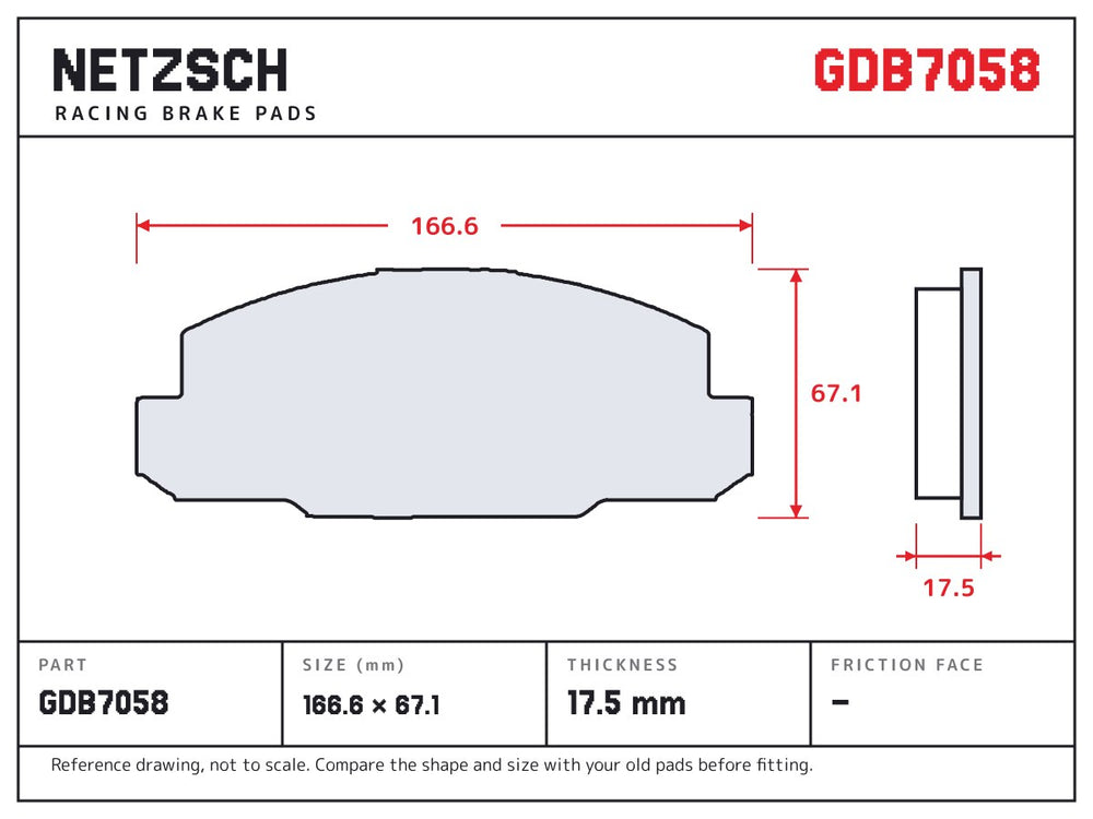 NETZSCH GDB7058 brake pad drawing, 17.5 mm thick