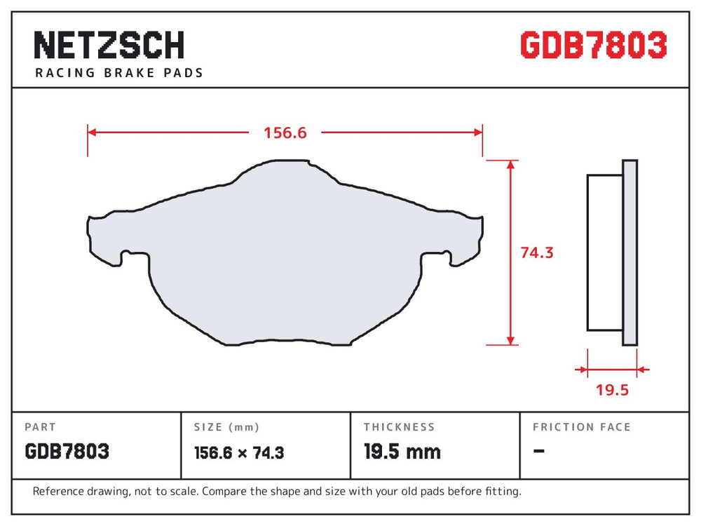 NETZSCH GDB7803 brake pad drawing, 19.5 mm thick