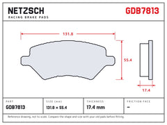 NETZSCH GDB7813 brake pad drawing, 17.4 mm thick