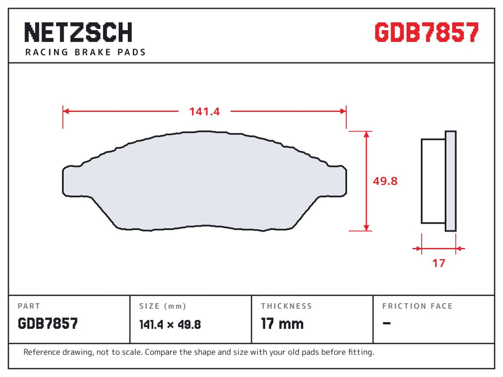 NETZSCH GDB7857 brake pad drawing, 17 mm thick
