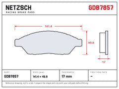 NETZSCH GDB7857 brake pad drawing, 17 mm thick