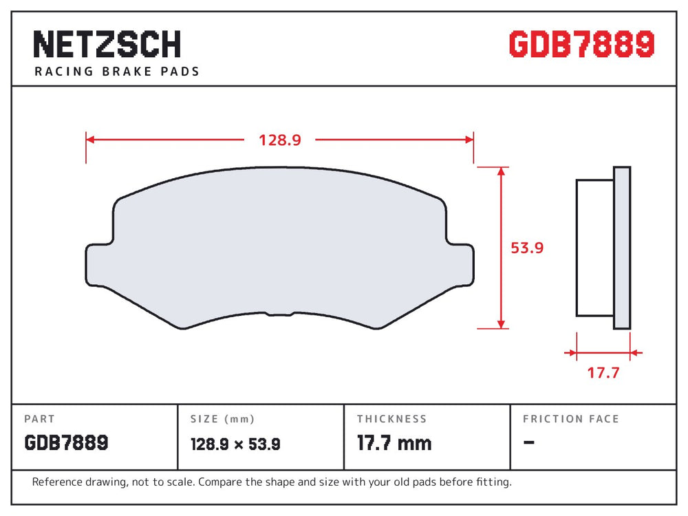 NETZSCH GDB7889 brake pad drawing, 17.7 mm thick