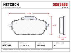 NETZSCH GDB7955 brake pad drawing, 18.5 mm thick