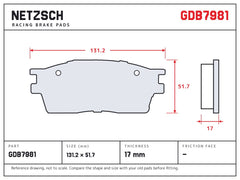 NETZSCH GDB7981 brake pad drawing, 17 mm thick