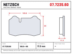 NETZSCH Brembo 07.7235.60 brake pad drawing, 17.3 mm thick