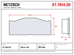 NETZSCH Brembo 07.7614.20 brake pad drawing, 30 mm thick