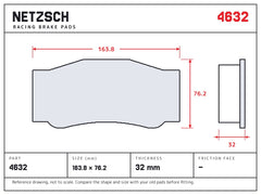 NETZSCH Wilwood 4632 brake pad drawing, 32 mm thick