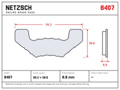 NETZSCH Wilwood 6407 brake pad drawing, 6.9 mm thick