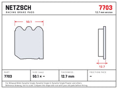 NETZSCH PFC 7703 brake pad drawing, 12.7 mm thick