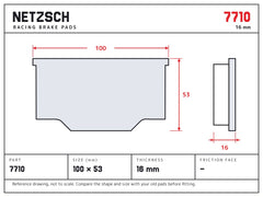 NETZSCH PFC 7710 brake pad drawing, 16 mm thick
