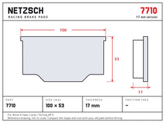 NETZSCH PFC 7710 brake pad drawing, 17 mm thick