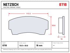 NETZSCH Wilwood 8716 brake pad drawing, 16 mm thick