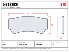 NETZSCH Brembo B10 brake pad drawing, 16 mm thick