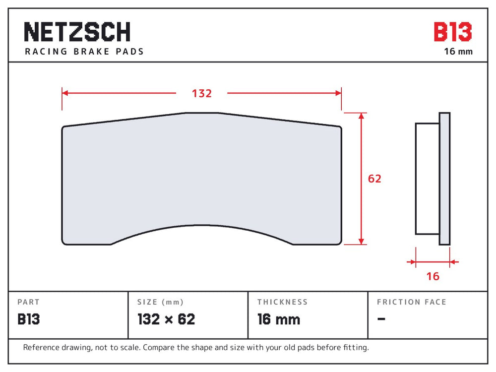 NETZSCH Brembo B13 brake pad drawing, 16 mm thick