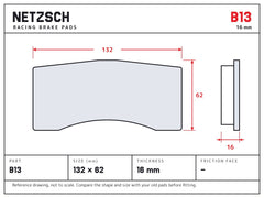 NETZSCH Brembo B13 brake pad drawing, 16 mm thick