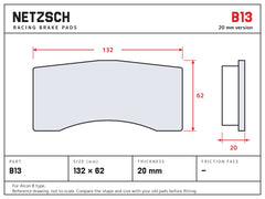 NETZSCH Brembo B13 brake pad drawing, 20 mm thick