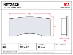 NETZSCH Brembo B13 brake pad drawing, 22 mm thick