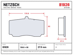 NETZSCH Brembo B1926 brake pad drawing, 27.5 mm thick