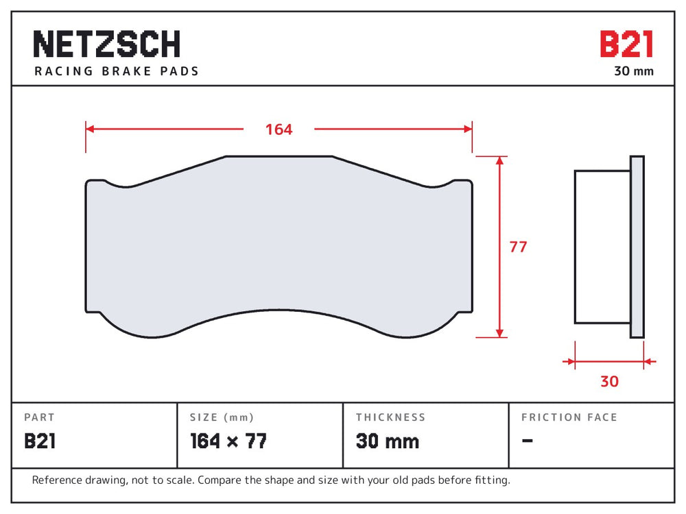 NETZSCH Brembo B21 brake pad drawing, 30 mm thick