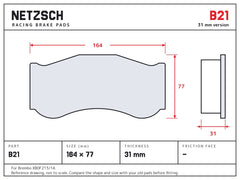 NETZSCH Brembo B21 brake pad drawing, 31 mm thick
