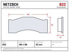 NETZSCH Brembo B22 brake pad drawing, 22 mm thick