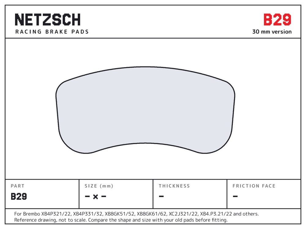 NETZSCH Brembo B29 brake pad drawing, 30 mm thick
