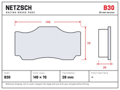 NETZSCH Brembo B30 brake pad drawing, 26 mm thick