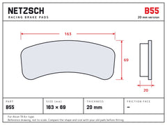 NETZSCH Brembo B55 brake pad drawing, 20 mm thick