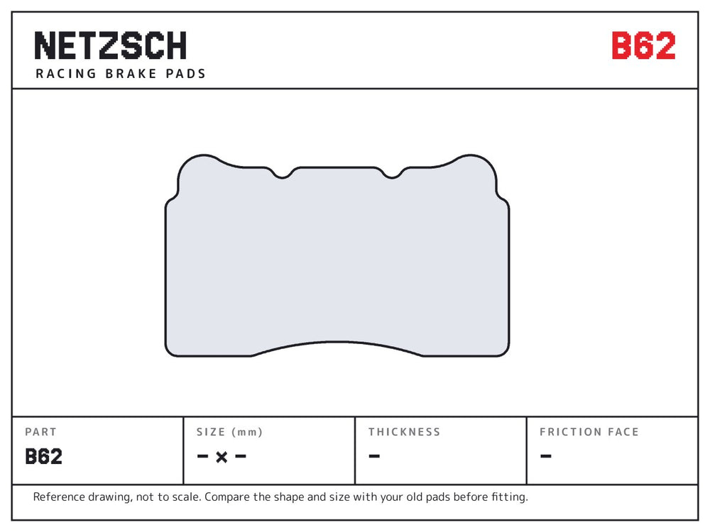 NETZSCH Brembo B62 brake pad drawing, 15 mm thick