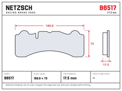 NETZSCH Brembo B6517 brake pad drawing, 17.5 mm thick