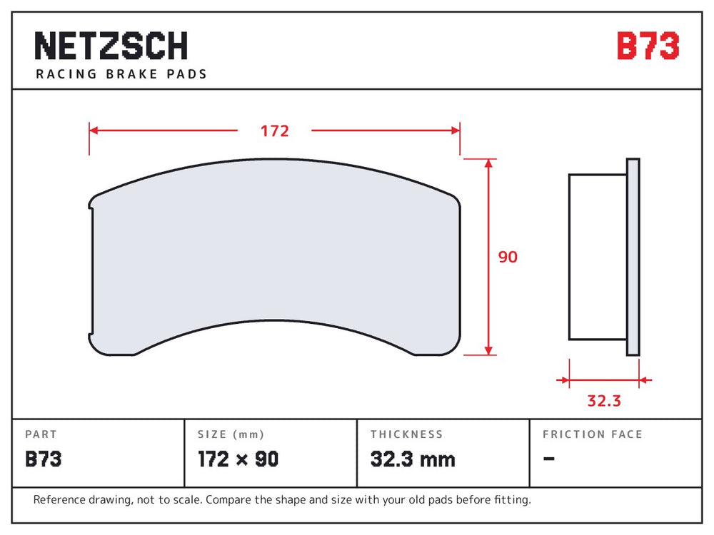 NETZSCH Brembo B73 brake pad drawing, 32.3 mm thick