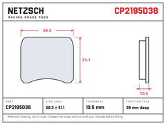 NETZSCH AP Racing CP2195D38 brake pad drawing, 10.5 mm thick