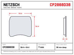 NETZSCH AP Racing CP2868D38 brake pad drawing, 6.95 mm thick