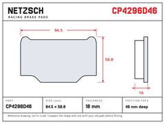 NETZSCH AP Racing CP4296D46 brake pad drawing, 16 mm thick